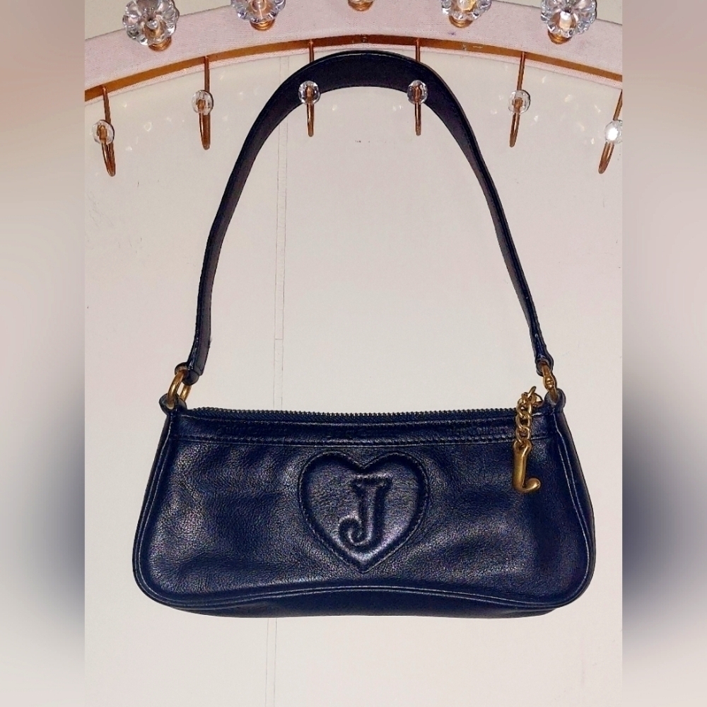 Juicy Couture Y2K VTG Mini Baguette Black Shoulder L Great Condition FREE SHIP - Picture 2 of 12